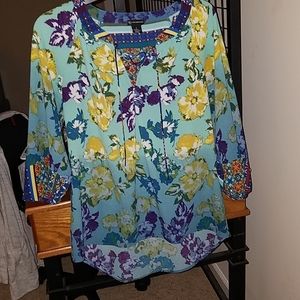 Colorful flowing lace up ND blouse